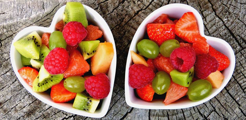 Cut fruit in heartshaped bowls